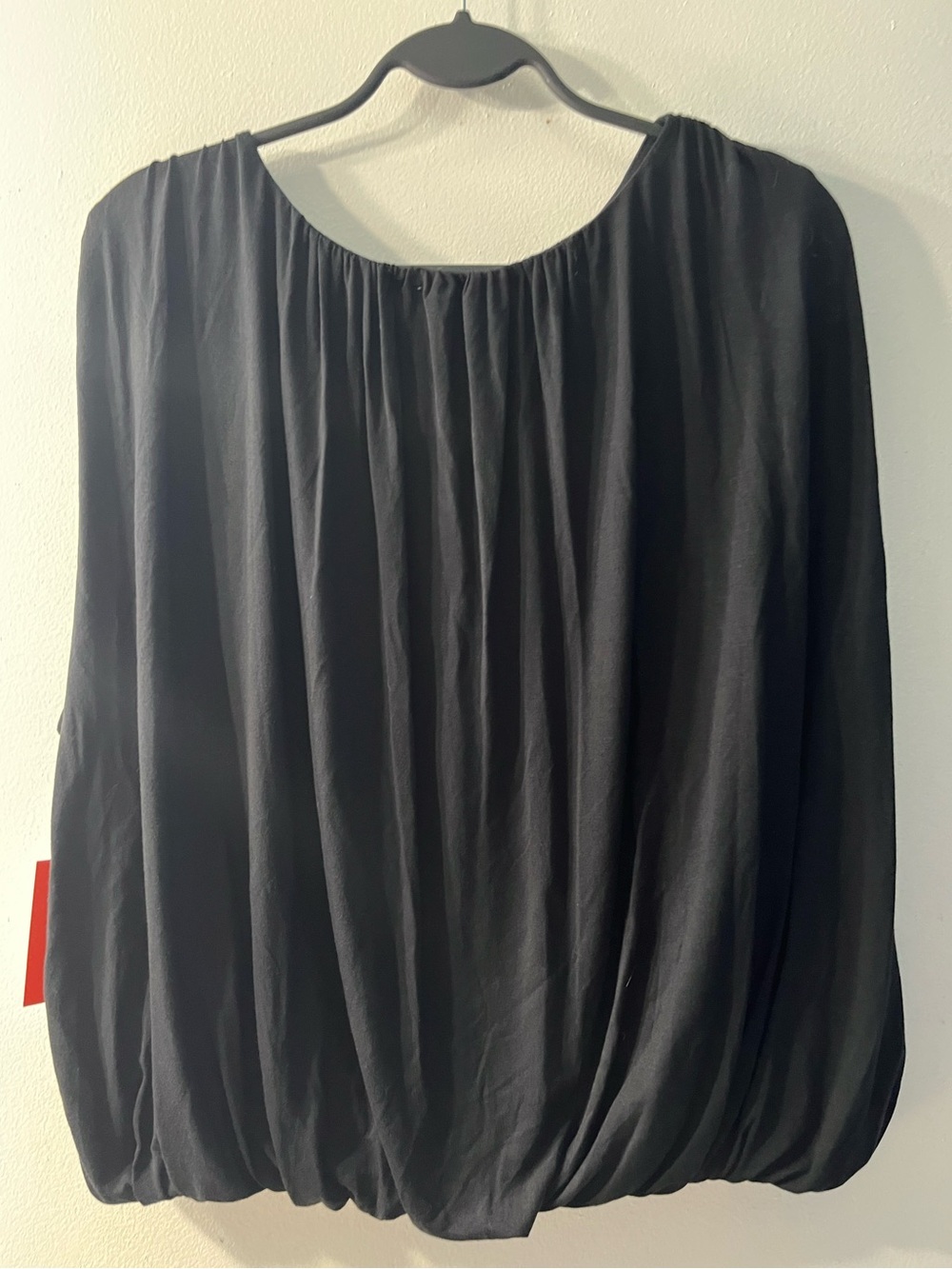 Women's Black Gathered Neck Blouson Top - Picture 2 of 4
